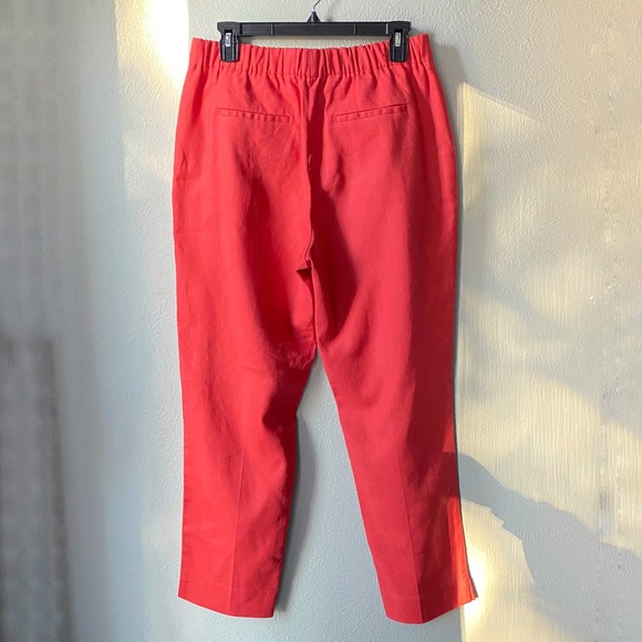 J.Crew Red Linen Blend Slit Hem Cropped Pants Elastic Waist Back Women's Size 8T - Picture 6 of 10